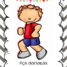 Açık Alanlarda Koşma Eğitimi - Karikatür Çocuk Figürü, Fiziksel Aktivite ve Hareket Öğrenimi