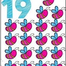 19 Numbers and Colorful Cartoon Bees Learning Activity