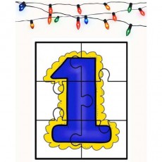 Puzzle with Number 1 (One) and Colorful Christmas Lights