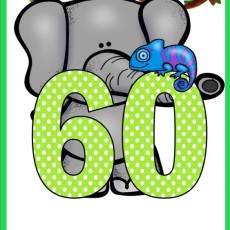Elephant and Chameleon with the Number 60 (Sixty)