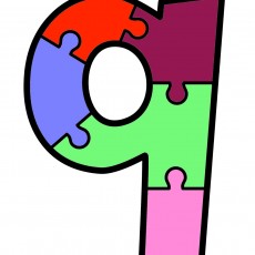 Renkli Puzzle Parçaları ile 9 Sayısı (9, dokuz)