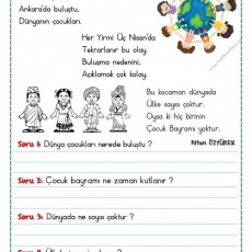 Dünya Çocuk Bayramı Eğitici Materyali - 23 Nisan Konulu Sorular ve Şiir