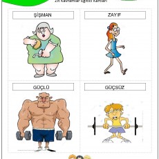 Zıt Kavramlar Eğitici Kartları: Şişman-Zayıf, Güçlü-Güçsüz