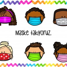 Maske Takıyoruz: Farklı Yüz Maskeleri Takan Çocukları Gösteren Eğitimsel Materyal