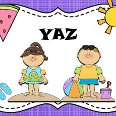 YAZ Eğitici Görsel: Yaz Temalı Çocuk Karakterleri ve Aktivite Eşyaları
