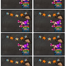 Çizgi Karakter Kitap Yığını Üzerinde: 0 Kız Çocuk, 5 Yıldız, 6 Kitap