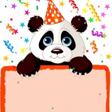 Eğlenceli Panda Parti Kartı: Renkli Şeritler ve Yıldızlar ile Süslenmiş Kutlama Teması