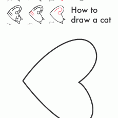 How to Draw a Cat in Heart Shape - Step by Step Guide (1, 2, 3, 4, 5, 6, 7)