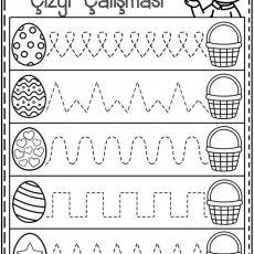 Çizgi Çalışması: Yumurtalar ve Sepetler ile Eğitici Çizgi Çalışmaları (4 adet yumurta teması, 4 adet sepet)