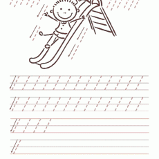 Rainy Day Slide Activity: Child Sliding Down a Slide with Rain and Clouds