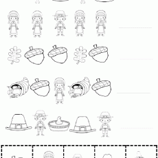 Thanksgiving Learning Worksheet: Counting and Identification with Pilgrims, Turkeys, and Nature Items