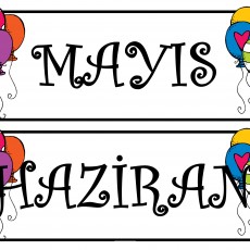 Renkli Balonlarla Süslenmiş Mayıs ve Haziran Ayları Etiketleri