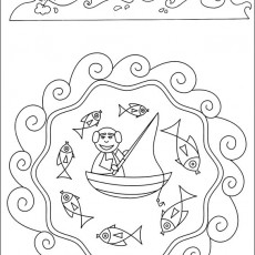 Fisherman in a Boat with Fish - Coloring Page
