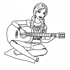 Gitar Çalan Genç Kız: Müzik ve Yaratıcılık Temalı Boyama Sayfası