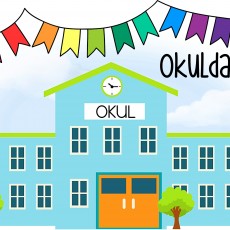 Eğitim Temalı Okul Görseli - 1 OKUL - Renkli Bayraklar ile Süslenmiş