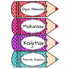 Eğitici Malzeme İkonları: Oyun Hamuru, Makaslar, Kağıtlar, Parmak Boyalar