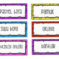 Sanat Malzemeleri Etiketleri: Pamuk, Oklava, Bantlar, Pastel Boya, Sulu Boya, Etkinlik Önlüğü