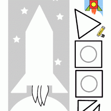 Rocket Coloring and Cutting Activity with Shapes for Kids
