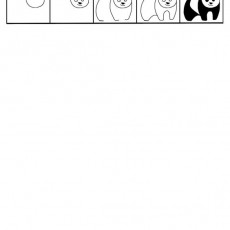 Panda Çizim Aşamaları: 1. Yuvarlak, 2. Yüz, 3. Vücut, 4. Detaylar, 5. Renkli Panda