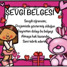 Sevgi Belgesi - Öğrenci Başarı Sertifikası