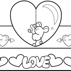 Love Heart with Mouse Coloring Page