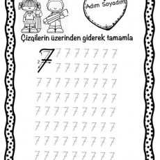Çocuklar İçin Sayı Yazma Alıştırması - 7 Sayısı