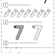 Writing the Number 7: Educational Worksheet for Counting and Tracing Skills with Carrots