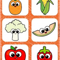 Eğlenceli Meyve ve Sebzeler: Ananas (1), Mısır (1), Brokoli (1), Kavun (1), Elma (1), Çilek (1)