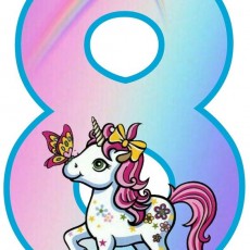 Unicorn with Butterfly and Number 8