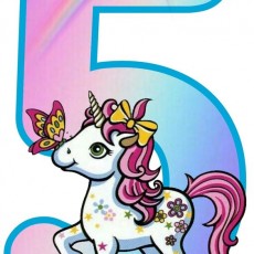 Unicorn and Butterfly with Number 5 (Five) - Colorful Educational Illustration
