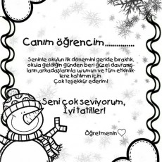 Kar Tanesi ve Kardan Adam Temalı Öğrenci Teşekkür Belgesi