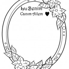 Çiçekli Çerçevede Aile Temalı Boyama Sayfası