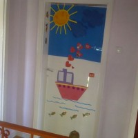 okul öncesınde kağit işler, duvar süsü ,davetiye kartları ,suluboya  çalişması (4313)