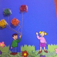 okul öncesınde kağit işler, duvar süsü ,davetiye kartları ,suluboya  çalişması (4354)