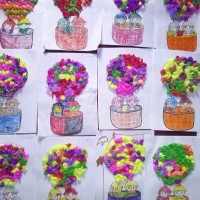 okul öncesınde kağit işler, duvar süsü ,davetiye kartları ,suluboya  çalişması (4356)