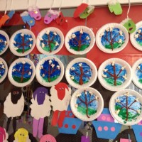 okul öncesınde kağit işler, duvar süsü ,davetiye kartları ,suluboya  çalişması (4488)