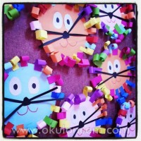 okul öncesınde kağit işler, duvar süsü ,davetiye kartları ,suluboya  çalişması (4603)