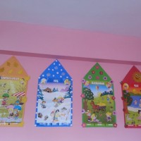 okul öncesınde kağit işler, duvar süsü ,davetiye kartları ,suluboya  çalişması (4624)