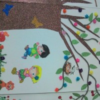 okul öncesınde kağit işler, duvar süsü ,davetiye kartları ,suluboya  çalişması (4654)