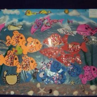 okul öncesınde kağit işler, duvar süsü ,davetiye kartları ,suluboya  çalişması (4666)