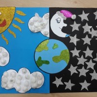 okul öncesınde kağit işler, duvar süsü ,davetiye kartları ,suluboya  çalişması (4787)