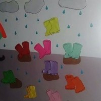 okul öncesınde kağit işler, duvar süsü ,davetiye kartları ,suluboya  çalişması (4885)