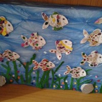 okul öncesınde kağit işler, duvar süsü ,davetiye kartları ,suluboya  çalişması (4922)