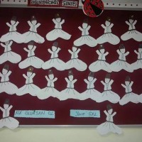 okul öncesınde kağit işler, duvar süsü ,davetiye kartları ,suluboya  çalişması (4974)