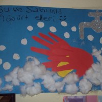 okul öncesınde kağit işler, duvar süsü ,davetiye kartları ,suluboya  çalişması (5012)