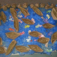 okul öncesınde kağit işler, duvar süsü ,davetiye kartları ,suluboya  çalişması (5069)