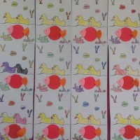 okul öncesınde kağit işler, duvar süsü ,davetiye kartları ,suluboya  çalişması (5094)