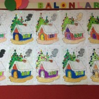 okul öncesınde kağit işler, duvar süsü ,davetiye kartları ,suluboya  çalişması (5213)