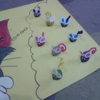 okul öncesınde kağit işler, duvar süsü ,davetiye kartları ,suluboya  çalişması (5307)