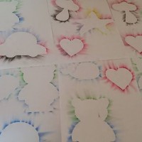 okul öncesınde kağit işler, duvar süsü ,davetiye kartları ,suluboya  çalişması (5317)